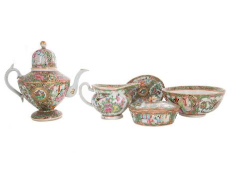 EXTENSIVE CHINESE CANTONESE ROSE MEDALLION PART COFFEE SET LATE 19TH CENTURY each piece decorated with a medallion and figura