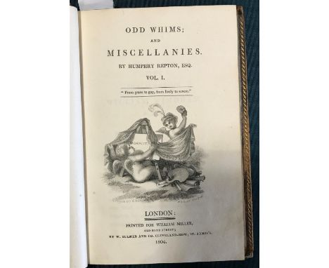 Repton, Humphry. Odd Whims; and Miscellanies, 2 volumes, first edition, half-titles, 10 hand-coloured aquatint plates, tissue