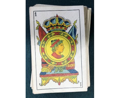 Playing Cards. Spanish Catalan Pattern, 'El Ciervo', 48 cards, full-length court cards, the nine of cups stamped 'Casino Merc