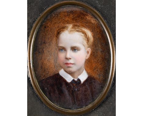 English School c. 1880 Miniature Portrait of George Goodin Moulton-Barrett (1864-1943) wearing black jacket, head and shoulde