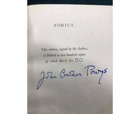Cowper Powys, John. Porius, A Romance of the Dark Ages, first edition, number 50 of 200 copies signed by the author, frontisp
