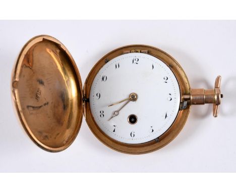 A George III Pocket Watch in 18ct.Gold Hunter Case, hallmarked 1801 (probably), pierced engraved cock, fusee movement and ena