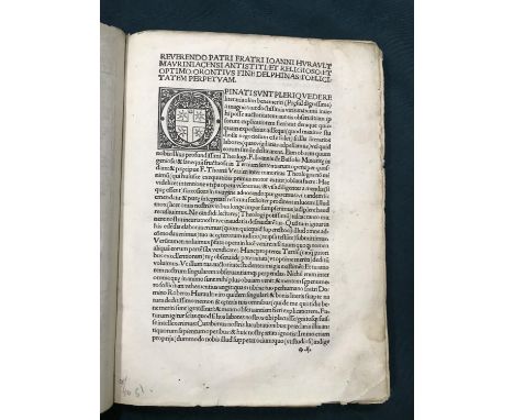 Bassolis, Johannes de. Preclarissimi Sacre Theologie Doctorio..., ?volume one only, 218pp., woodcut border to title, wood-eng