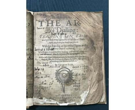 Fale, Thomas. Horologiographia. The Art of Dialling..., ?third edition, wood-engravings in text, soiled, fore-edge chipped wi