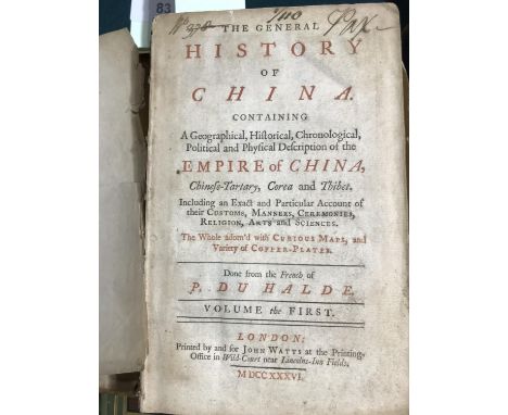 du Halde, Jean Baptiste. The General History of China, 4 volumes, first English edition, large folding engraved map, repaired