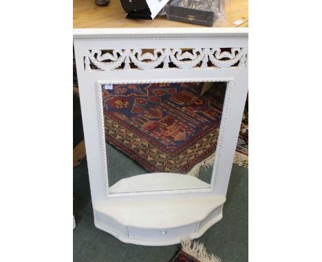 A white painted wall hanging mirror with shelf &amp; drawer