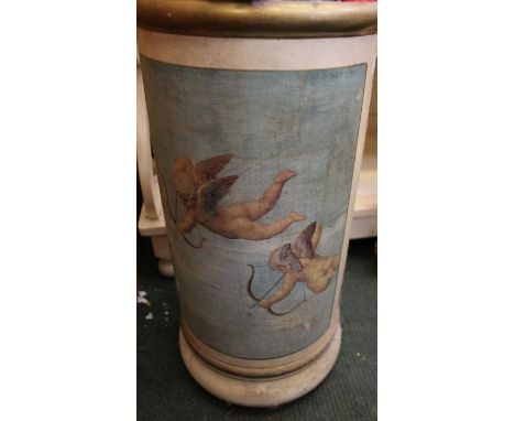 A ceramic umbrella stand together with contents