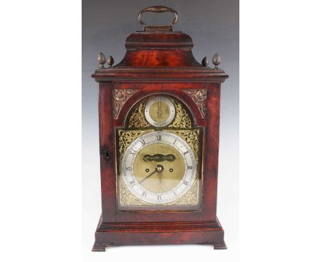 A George III mahogany bracket clock, the eight day twin fusee movement with verge escapement, the backplate foliate engraved,