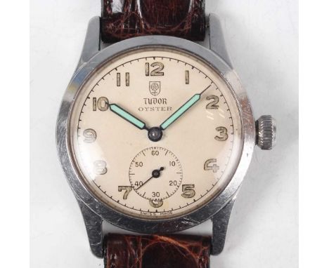 A Tudor Oyster stainless steel circular cased gentleman's wristwatch, Ref. 4453, with signed and jewelled movement, the signe