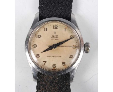 A Tudor Oyster Royal steel circular cased gentleman's wristwatch, the signed silvered dial with Arabic hour numerals, blued s
