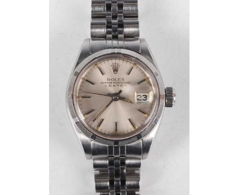 A Rolex Oyster Perpetual Date stainless steel lady's bracelet wristwatch, Ref. 67193 B, circa 1983, with signed and jewelled 
