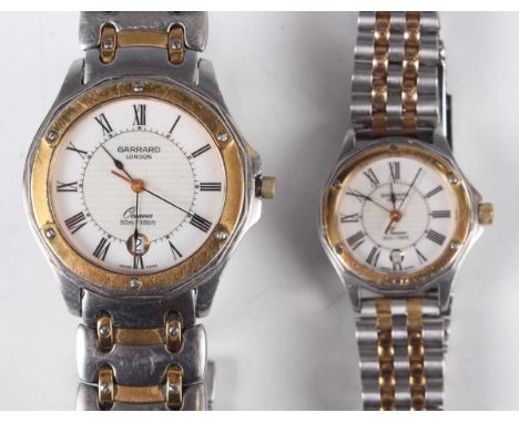A Garrard London Oceana steel and gilt gentleman's bracelet wristwatch with quartz movement, the signed dial with black Roman