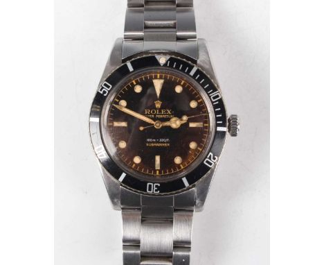 A Rolex Oyster Perpetual 100m-300ft Submariner stainless steel gentleman's diver's bracelet wristwatch, Ref 5508, circa 1958,