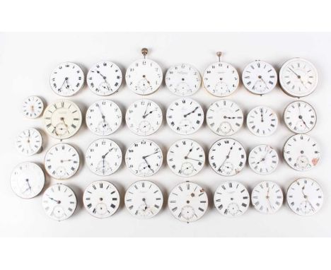 A collection of assorted various pockets watch movements and dials, some signed, including 'J.W Benson London' and 'Tavannes'