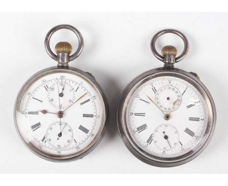 A Swiss .935 silver cased keyless wind open-faced gentleman's chronograph pocket watch with white enamelled dial, case diamet