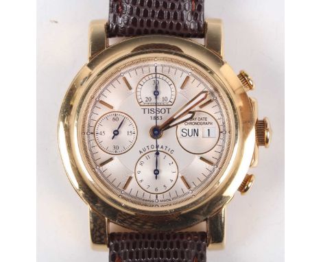 A Tissot Automatic Day-Date Chronograph 18ct gold cased gentleman's wristwatch with signed and jewelled ETA 7750 caliber move