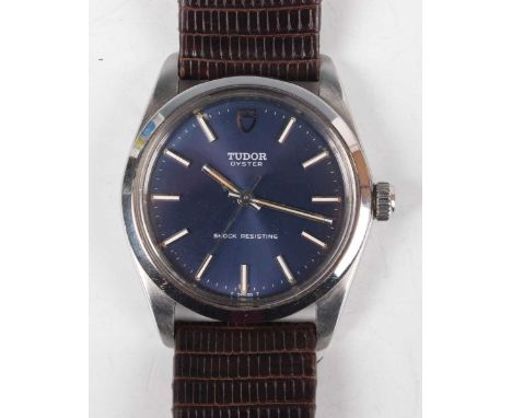 A Tudor Oyster stainless steel gentleman's wristwatch, Ref. 7991/0, circa 1968, the signed blue dial with baton hour markers,