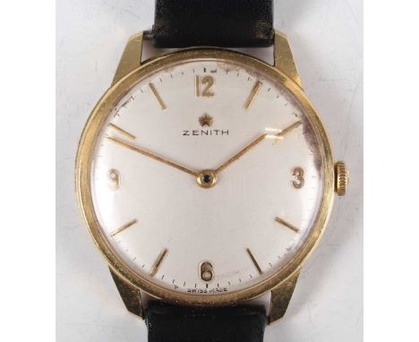 A Zenith 18K gold circular cased gentleman's wristwatch, circa 1962, the signed and jewelled 120 T caliber movement numbered 