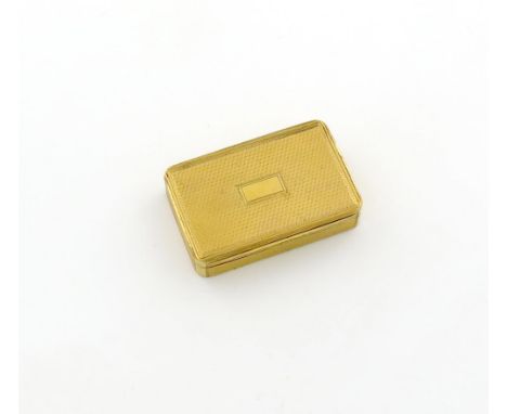 A 19th century gilt metal snuff box, with unidentified marks, rectangular form, engine-turned decoration, length 6.8cm