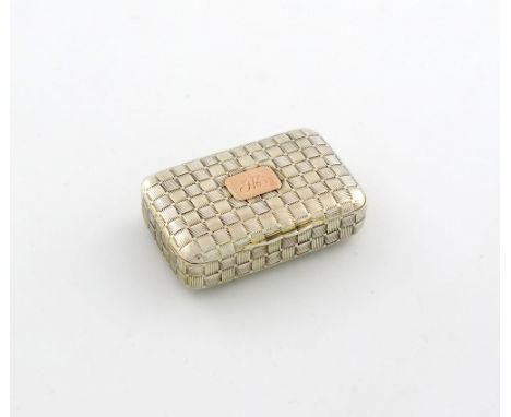 A George III silver-gilt snuff box, by Joseph Willmore, Birmingham 1812, rectangular form, inter-woven decoration, plain thum