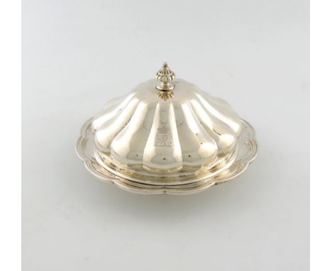 A Victorian silver muffin dish and cover, by James Garrard, London 1879, circular fluted form, the domed cover with a fluted 