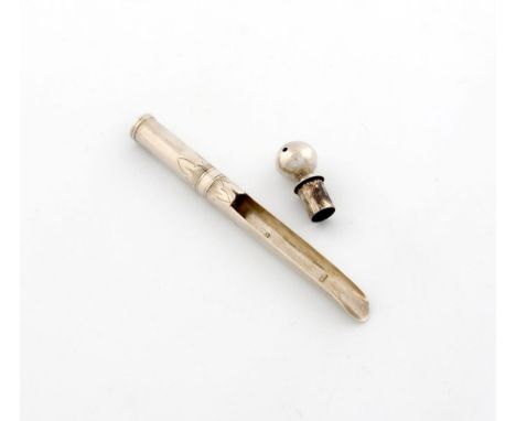 An early 18th century silver apple corer and cinnamon caster, maker's mark of RH, possibly for Richard Holder circa 1725-30, 