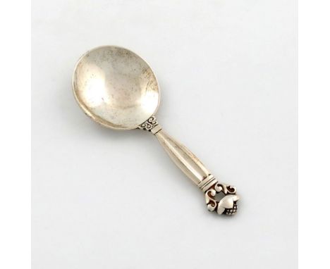 Designed by Johan Rohde for Georg Jensen, a Danish silver Acorn pattern caddy spoon, circular bowl, length 10.2cm, approx. we