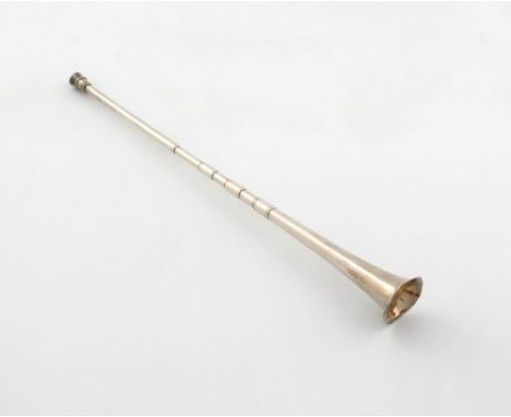 An Edwardian silver novelty hunting horn candle douser, by S. Mordan and Co, London 1901, tapering form, length 30.4cm, appro