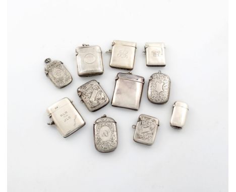 A mixed lot of silver vesta cases, various dates and makers, rectangular form, comprising: five with engraved foliate decorat