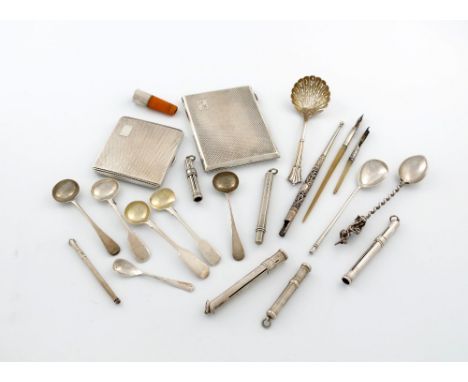 A mixed lot of silver items, various dates and makers, comprising: a swizzle stick, four retractable pencils, by S. Mordan, a