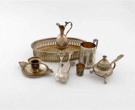 A mixed lot of silver and metalware items, comprising: a Victorian mug, by S. Smith, London 1873, an Italian lighter, a Frenc