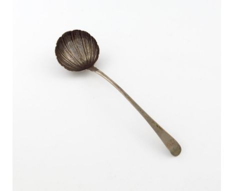 A small George III silver Old English pattern with shoulders soup ladle, by John Lampfert, London 1771, shell bowl, the termi