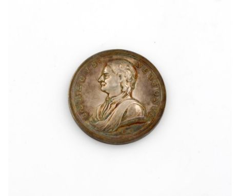 Sir Isaac Newton (1642-1727), silver Memorial medal, 1727, by J. Crocker, bust of Newton left, wearing open shirt, mantle aro