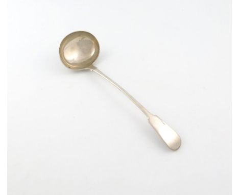 A 19th century Indian Colonial silver Fiddle pattern soup ladle, by Arthur Pittar, Lattery and Co, Calcutta 1836-1842, oval b