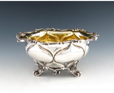 A Victorian silver bowl, by John Samuel Hunt, London 1851, also marked with a French import mark, circular lobed form, gilded