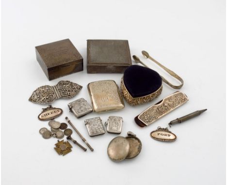 A mixed lot of silver items, various dates and makers, comprising: an Edwardian silver-mounted velvet box and pin cushion, Ch