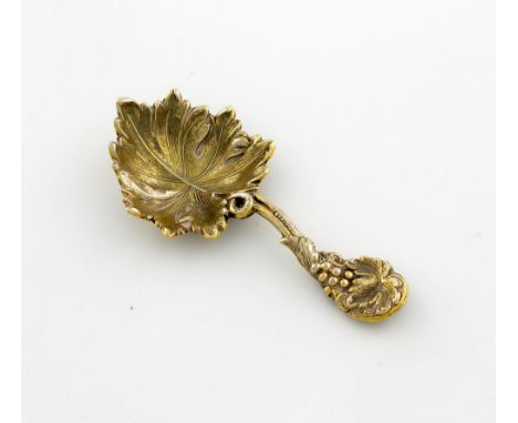 A Victorian silver-gilt caddy spoon, by Elizabeth Eaton, London 1849, vine-leaf shaped bowl, vine handle, length 9cm, approx.