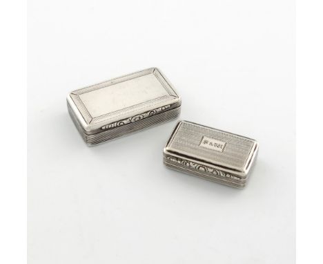 A William IV silver snuff box, by Thomas Shaw, Birmingham 1831, rectangular form, engine-turned decoration, the hinged cover 