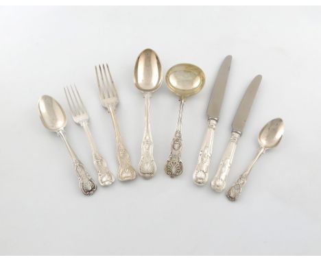 A matched Victorian and later silver King's pattern canteen for eight, various dates and makers, including George Adams, some