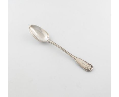 A George III silver Fiddle, Thread and Shell pattern basting spoon, by Eley, Fearn and Chawner, London 1809, the terminal wit