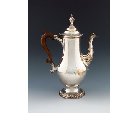 A George III old Sheffield plated coffee pot, by Henry Tudor and Co, circa 1761-65, baluster form, scroll handle, scroll and 