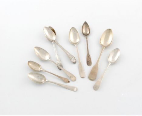 A small collection of silver teaspoons, various dates and makers, comprising: an early 18th century Dognose spoon, maker's ma