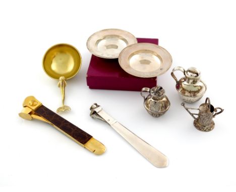 A mixed lot of silver items, comprising: a reproduction silver-gilt Scottish spoon, from the Traprain Law treasure hoard, by 