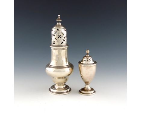 A George II silver sugar caster, by Jabez Daniell, London 1756, baluster form, the pull-off cover with a knop finial, on a ra