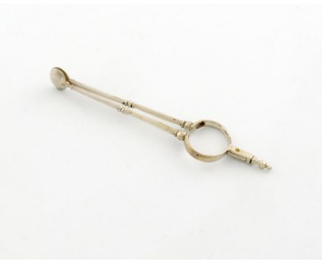 A pair of early 18th century silver andiron sugar tongs, maker's mark only, possibly that of Paul Hanet, circa 1720-30, oval 