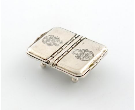 A 19th century Austro-Hungarian silver double salt/snuff box, Vienna 1840, rectangular form, the double hinged covers engrave