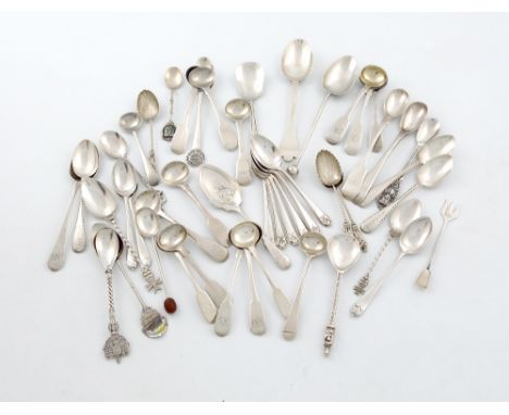 A mixed lot of silver flatware, various dates and makers, comprising: a Trefid spoon, fifteen salt spoons, two mustard spoons