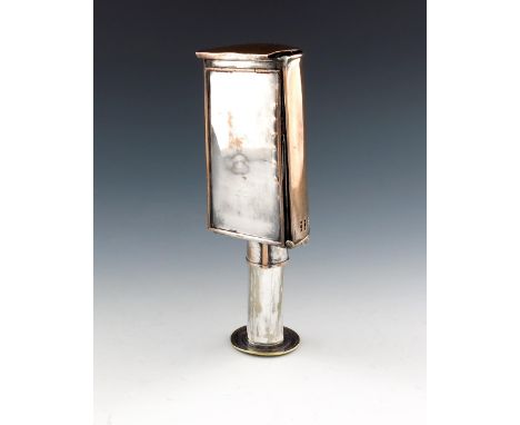 An early 19th century old Sheffield plated carriage lamp, rectangular form, hinged cover, glass broken, length extended 20.8c