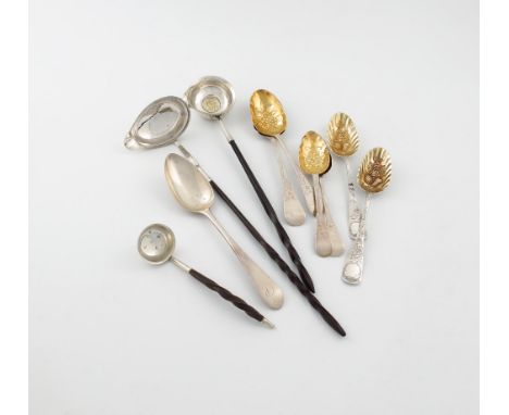 λ A mixed lot of silver flatware, various dates, comprising: a George III Scottish silver tablespoon, Edinburgh 1800, four Ge