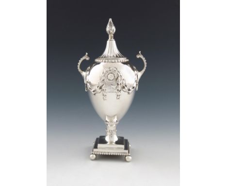 A George III silver two-handled sugar vase and cover, by Richard Morson and Benjamin Stephenson, tapering circular form, embo